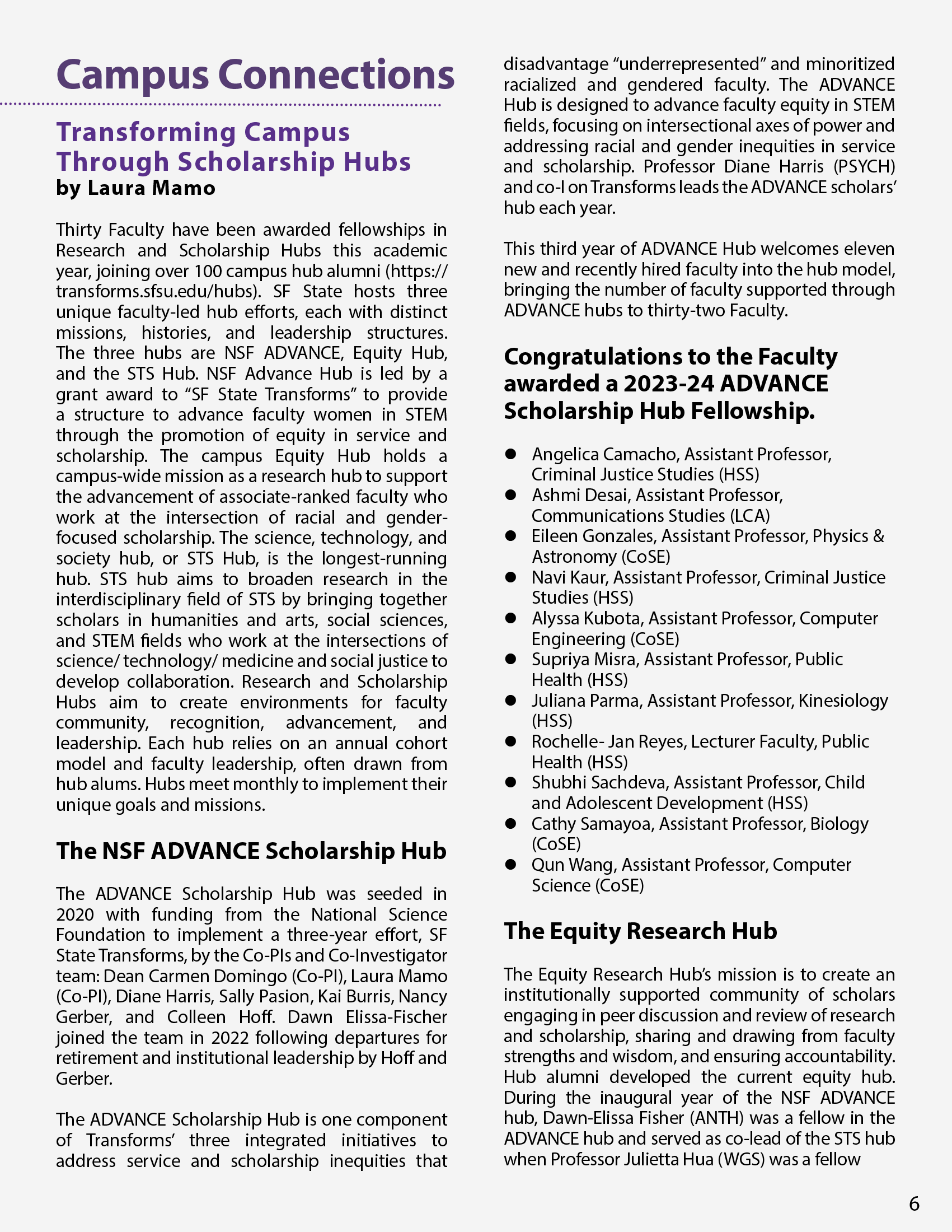 The sixth page of the Fall 2023 newsletter.