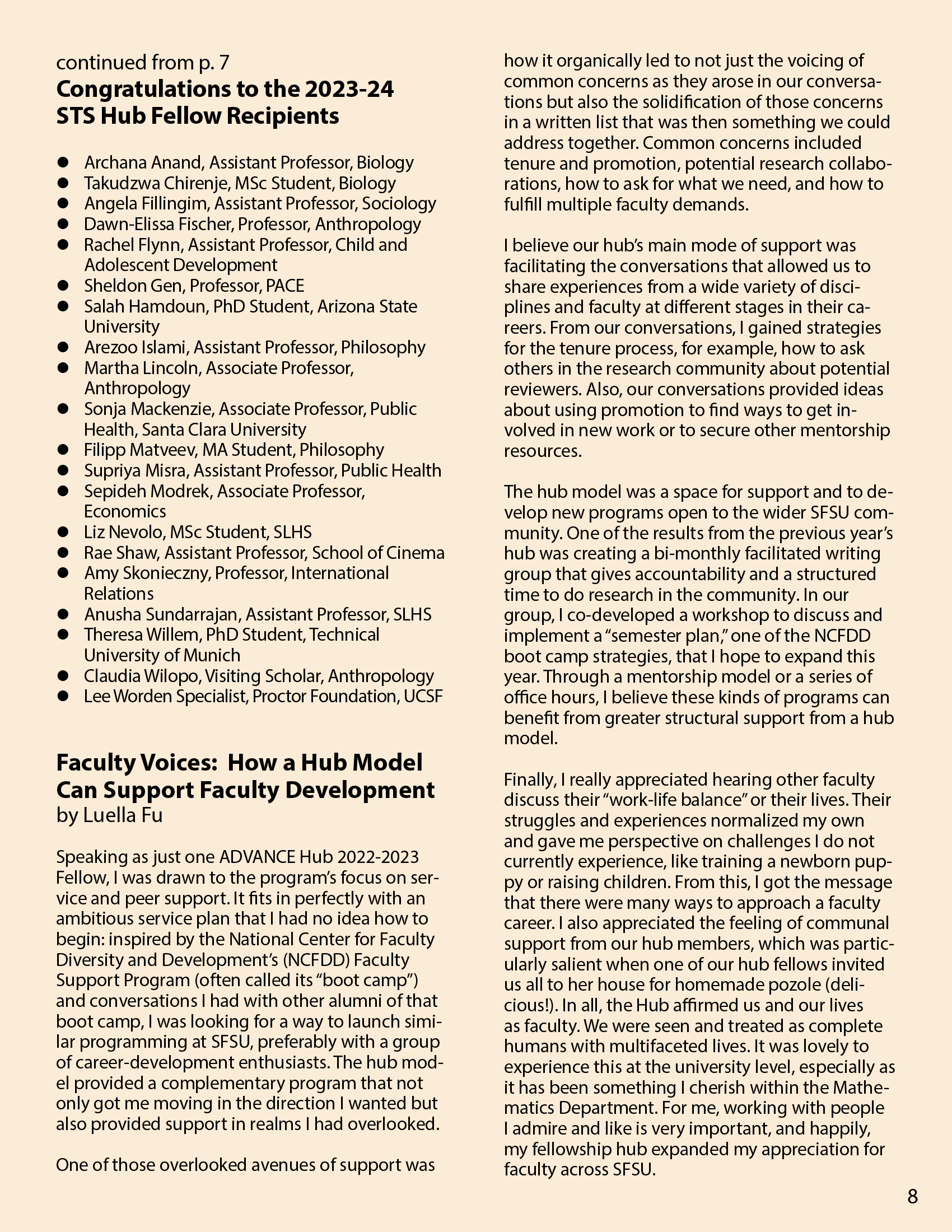 The eighth page of the Fall 2023 newsletter.
